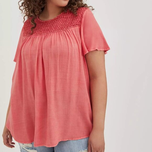 Torrid Challis Smocked Detail Flutter Sleeve Top - Picture 1 of 6